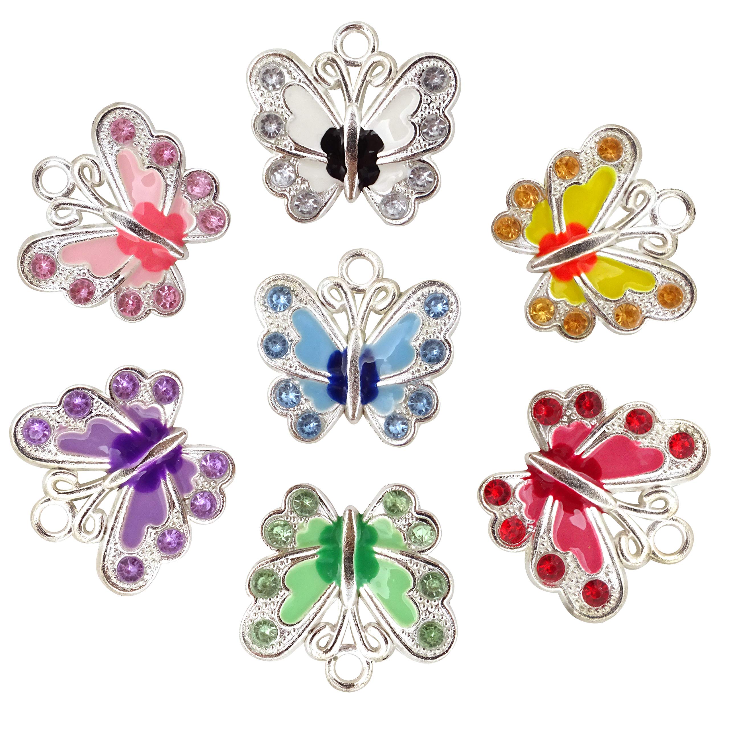 Honbay 14PCS Enamel Butterfly Charm Pendants with Crystal for Jewelry Making, DIY Crafts, Charm for Bracelet