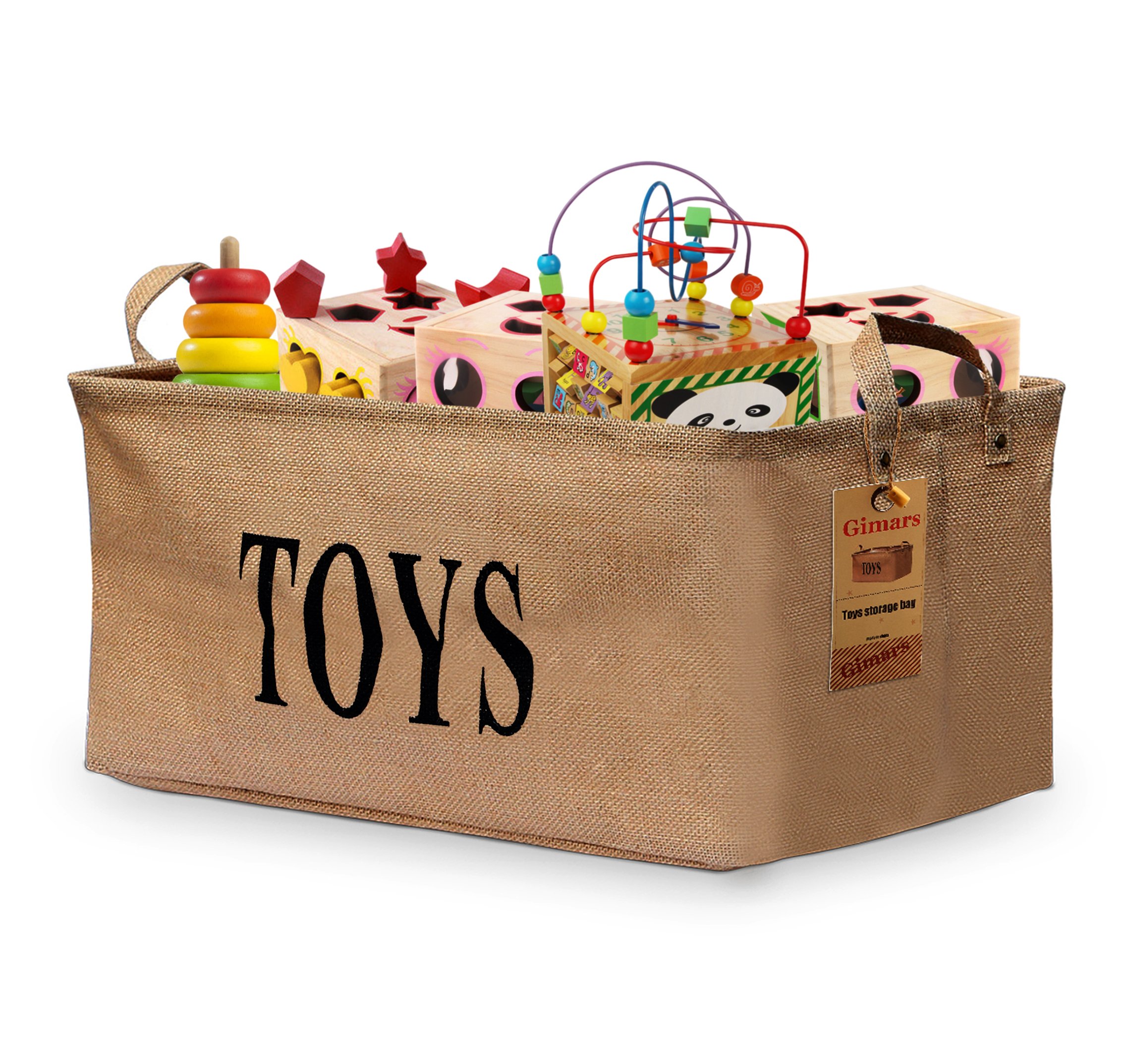 Gimars 20" Collapsible Jute Toy Storage Basket Bin Chest Organizer with Handles for Dog Toys, Baby, Kids Toys, Clothing, Children Books, Pet Toy, Living Room — image 1