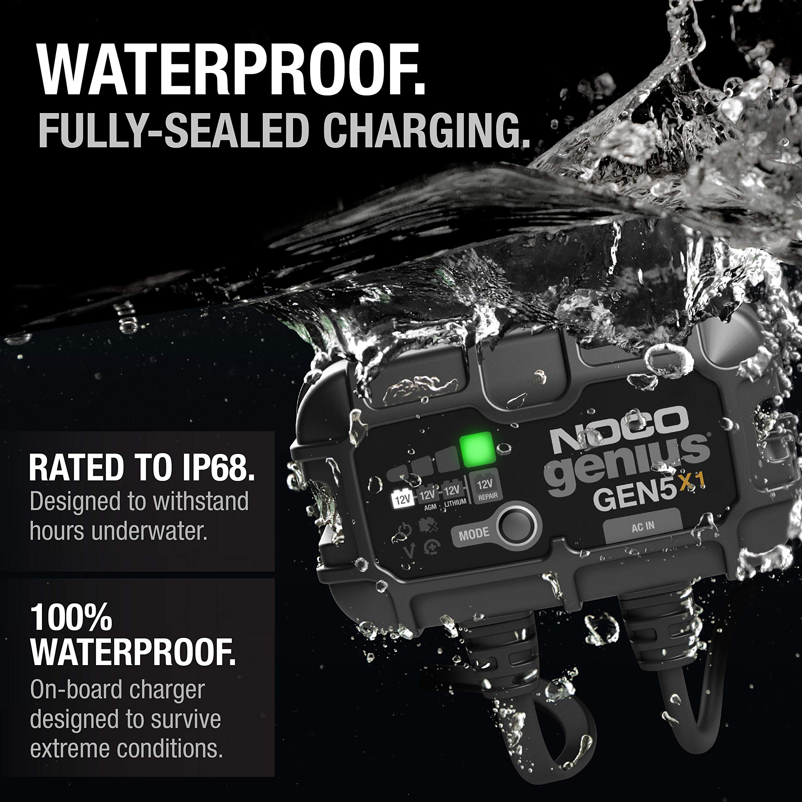 NOCO Genius GEN5X1: 1-Bank, 5A Onboard Battery Charger - 5A Per Bank, 12V Waterproof Marine Charger with Overcharge Protection & Temperature Compensation – for Lead-Acid & Lithium Batteries