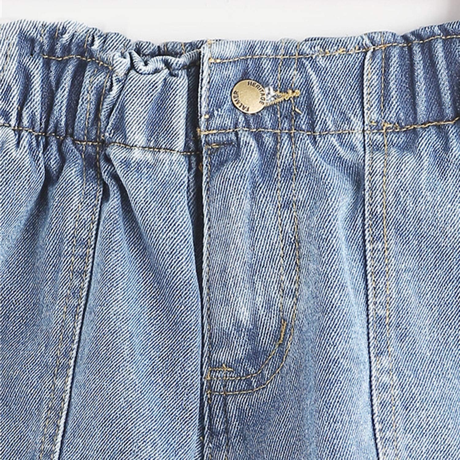 elastic waist rolled hem denim shorts