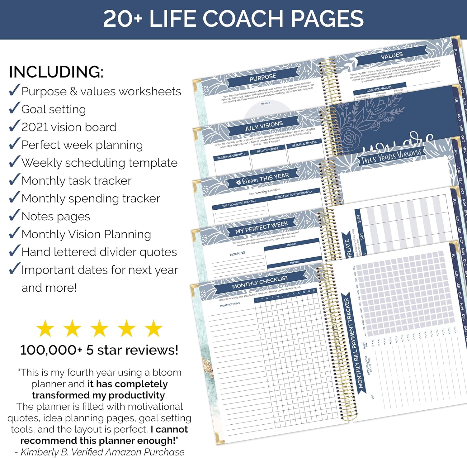 bloom daily planners 2021-2022 HARDCOVER Academic Year Goal & Vision Planner (July 2021 - July 2022) - Monthly/Weekly Agenda Calendar Organizer - 7.5" x 9" - Earthy Abstract : Office Products