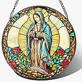 8 Inch Our Lady of Guadalupe Stained Glass Suncatcher, Stained Glass Window Hanging, Mexican Mom Window Hanging, Latin Mom Gift, Gifts for Mother's Day, Religious Gift, Gifts for Christian