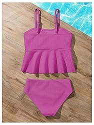 SHENHE Girl's 2 Piece High Waisted Ruffle Waffle