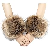 sy soul young Women's Faux Fur Wrist Cuffs Winter Fox Furry Wristbands Fluffy Fur Cuff Bracelet Arm Warmer Accessories