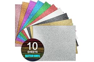 MerryMade Glitter Heat Transfer Vinyl HTV 12"x10" Bundle 10 Sheets, Glitter Iron on Vinyl for Cricut & Silhouette Cameo - HTV Easy to Cut & Weed for T Shirts, Caps & Other Crafting Design(Assorted)