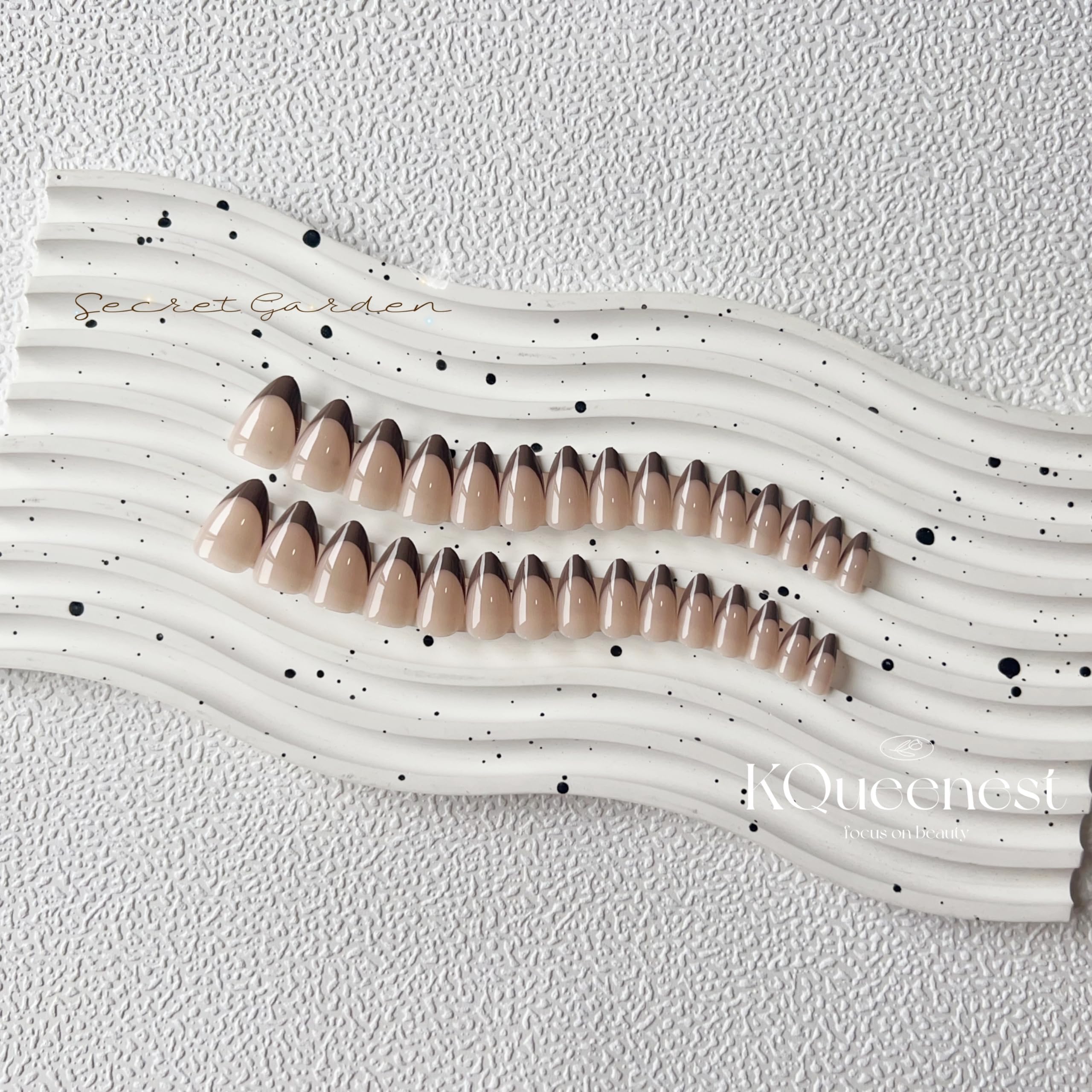 KQueenest 30 Pcs Brown French Tip Press on Nails Short Almond Nails Acrylic Medium Natural Nude Fake Nails Press ons Classic Glue on Nails Short Gel French Tip Nails Fall Nails for Women Manicure - Image 5