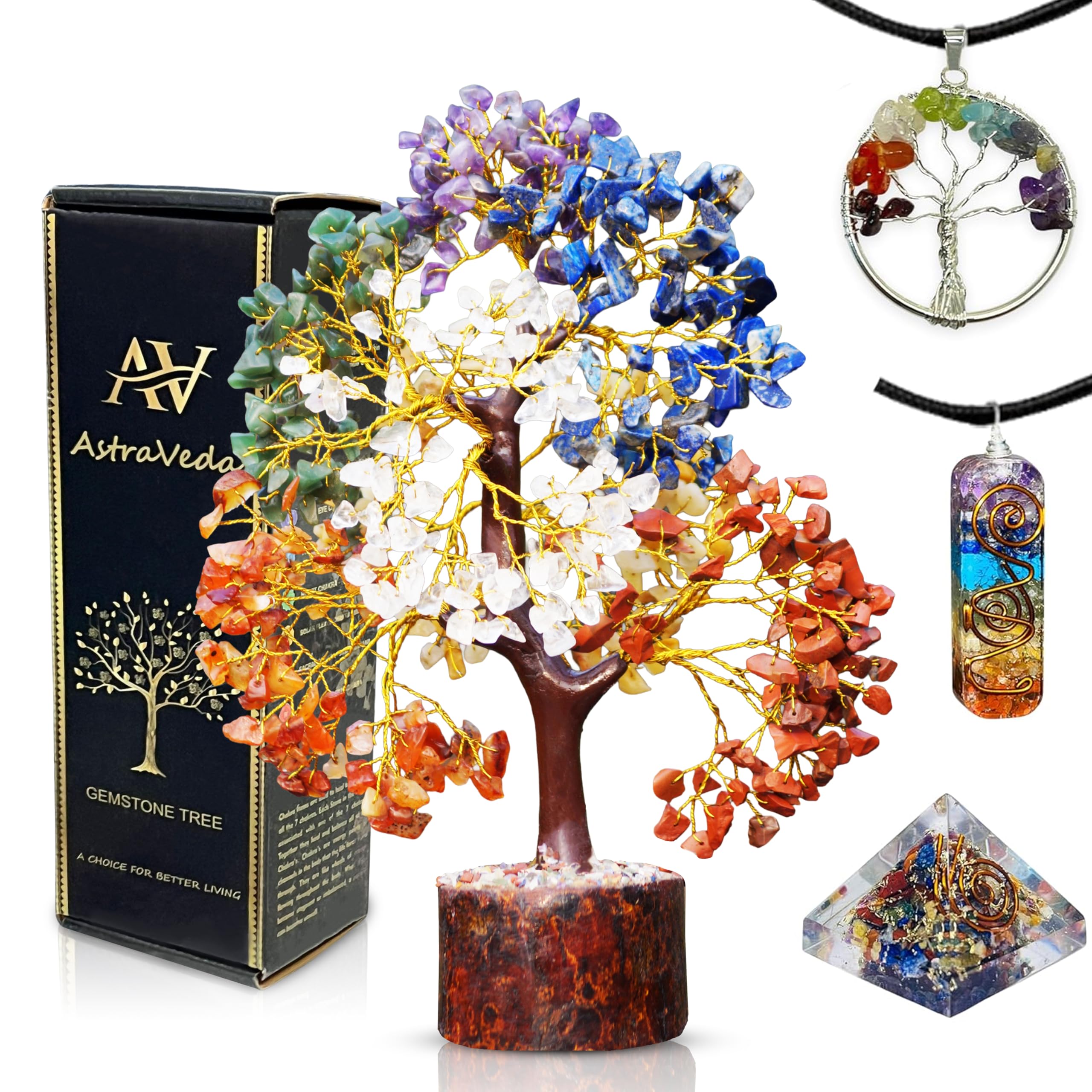 AstraVeda 500 Beads Large Crystal Tree, 7 Chakra Tree, Feng Shui, Healing Crystal, Gemstone, Women Gifts, Healing Stones, Chakra Pyramid, 500 Beads