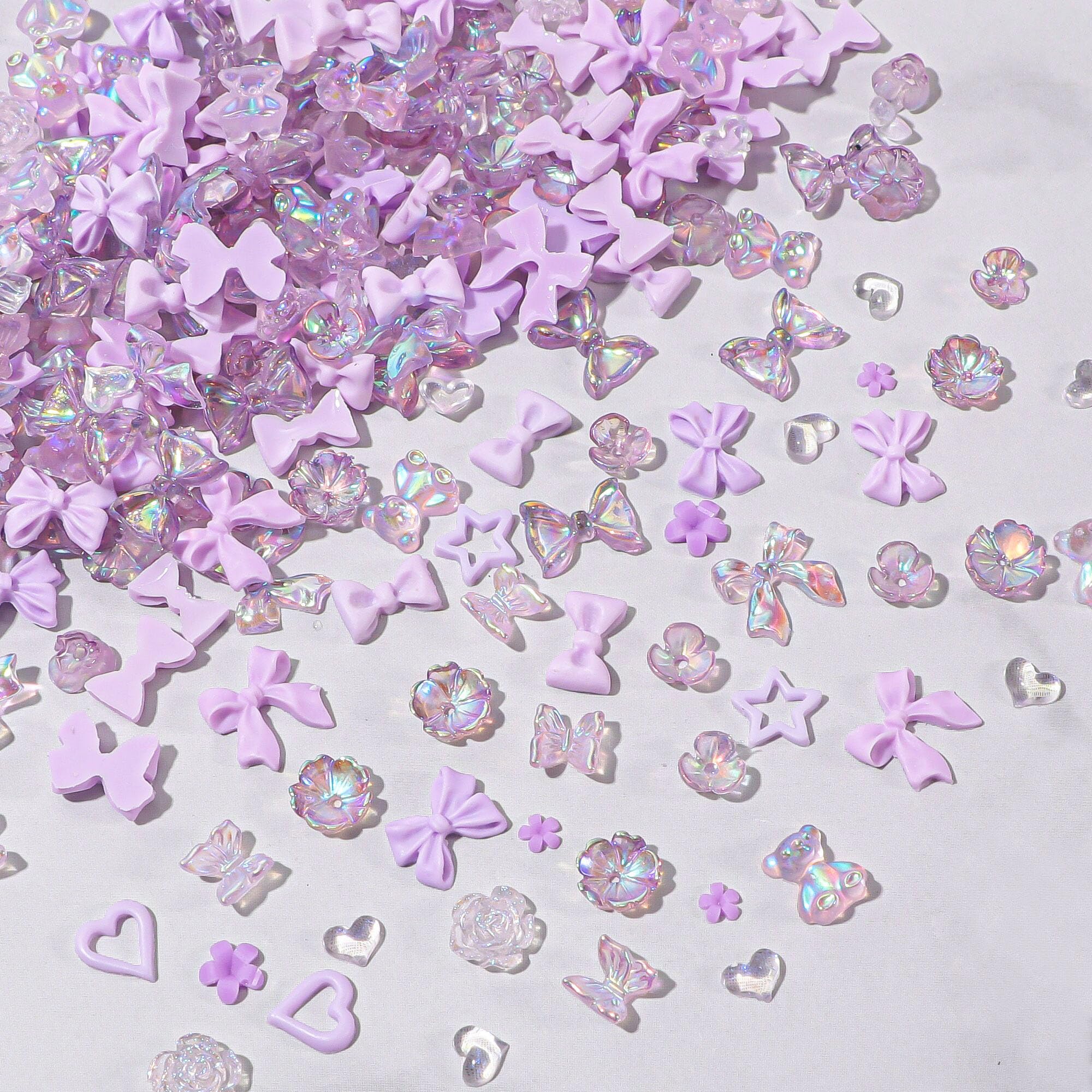 3D Nail Charms,400PCS Multi Shapes Flower Flower Bow Bear Moon Heart Nail Art Charms Nail Rhinestones Charms,Resin Nail Charms for Nail Art Decorations DIY Crafts Jewelry Accessories (Purple)