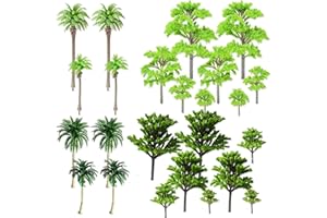 Miinsiinoore 24 Pcs Mini Model Trees, 4 Styles Plastic Miniature Tree Palm Coconut Tree Model, Architecture Scale Trees Plast