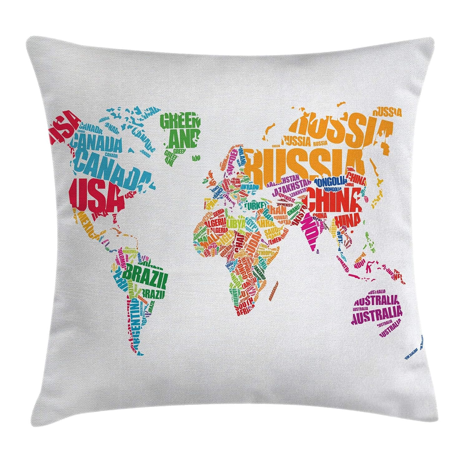 Ambesonne Travel Throw Pillow Cushion Cover World Map With Names Of The Countries Europe America Africa Asia Graphic Style Decorative Square Accent