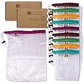 Naturally Sensible The Original Eco Friendly See Through Washable and Reusable Produce Bags - Soft Premium Lightweight Nylon Mesh Large - 12x14in - Set of 10 (Red, Yellow, Green, Blue, Purple)