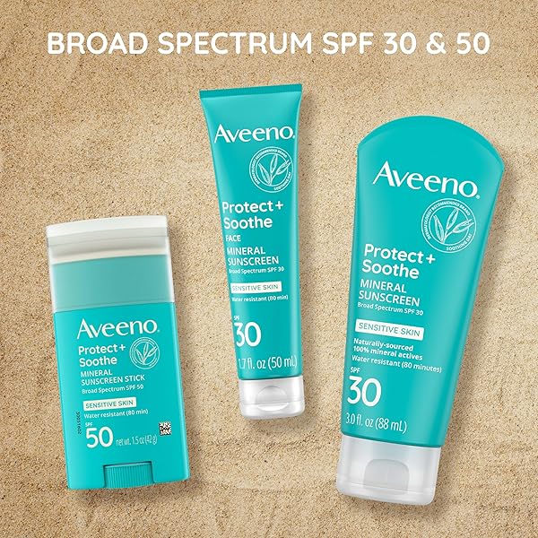 AVEENO PROTECT + SOOTHE FACE MINERAL SUNSCREEN WITH BROAD SPECTRUM SPF 30 FOR SENSITIVE SKIN, LIGHTWEIGHT & NON-GREASY FACE SUNSCREEN, WATER-RESISTANT UVA/UVB PROTECTION, 1.7 FL. OZ