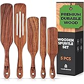 Wooden Spurtle Set, Teak Spurtles Kitchen Tools, Wooden Spatula for Cooking, Wood Utensils Set of 5, Non Stick Cookware for S