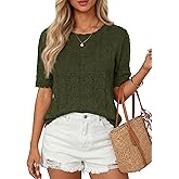 PRETTYGARDEN Women's Short Sleeve Sweater Trendy Crochet Summer Tops 2026 Casual Hollow Out Shirts Beach Vacation Clothes