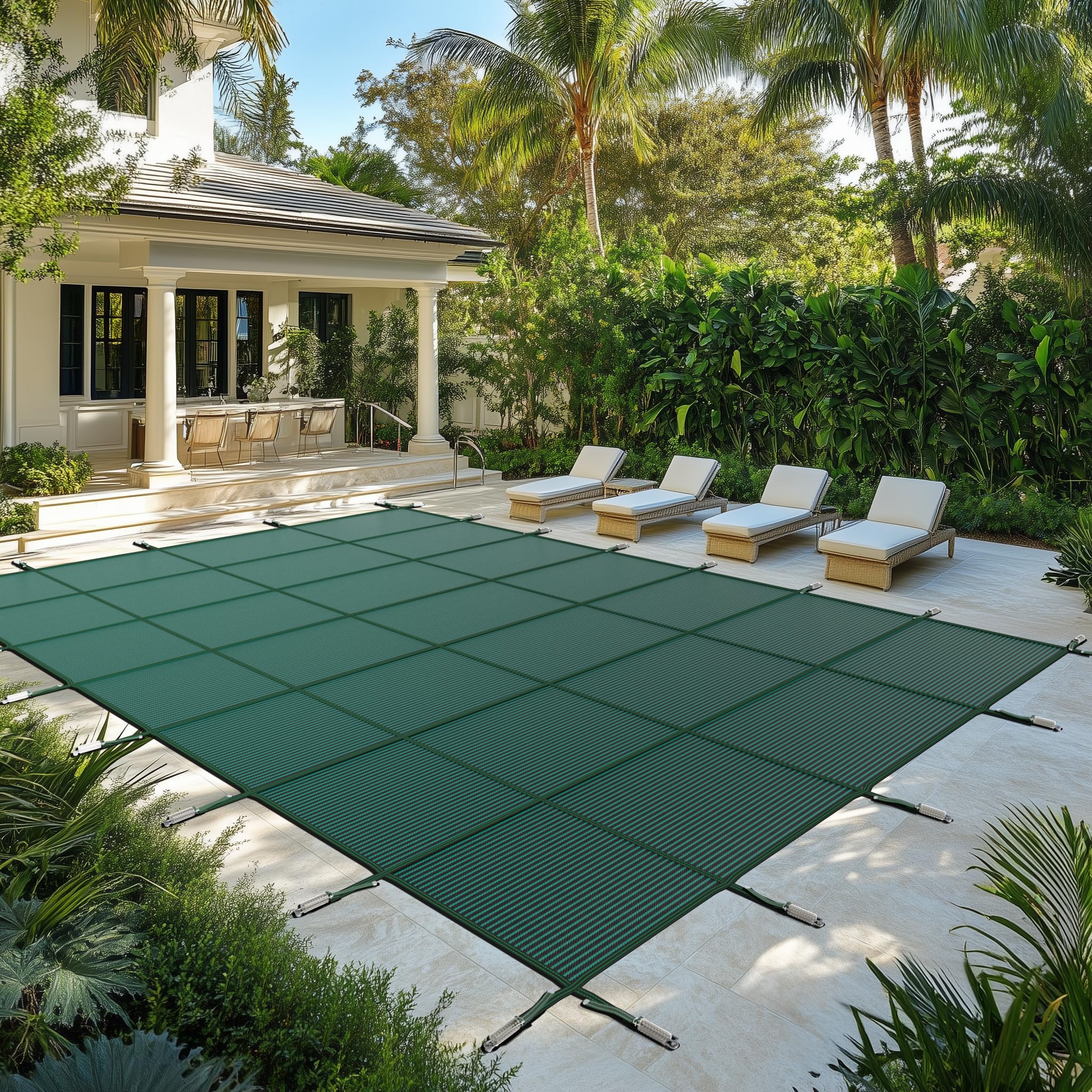 Photo 1 of (see all images) ColourTree Inground Pool Safety Cover - Rectangle Green Heavy Duty Mesh, Triple Stitched & Rain Permeable