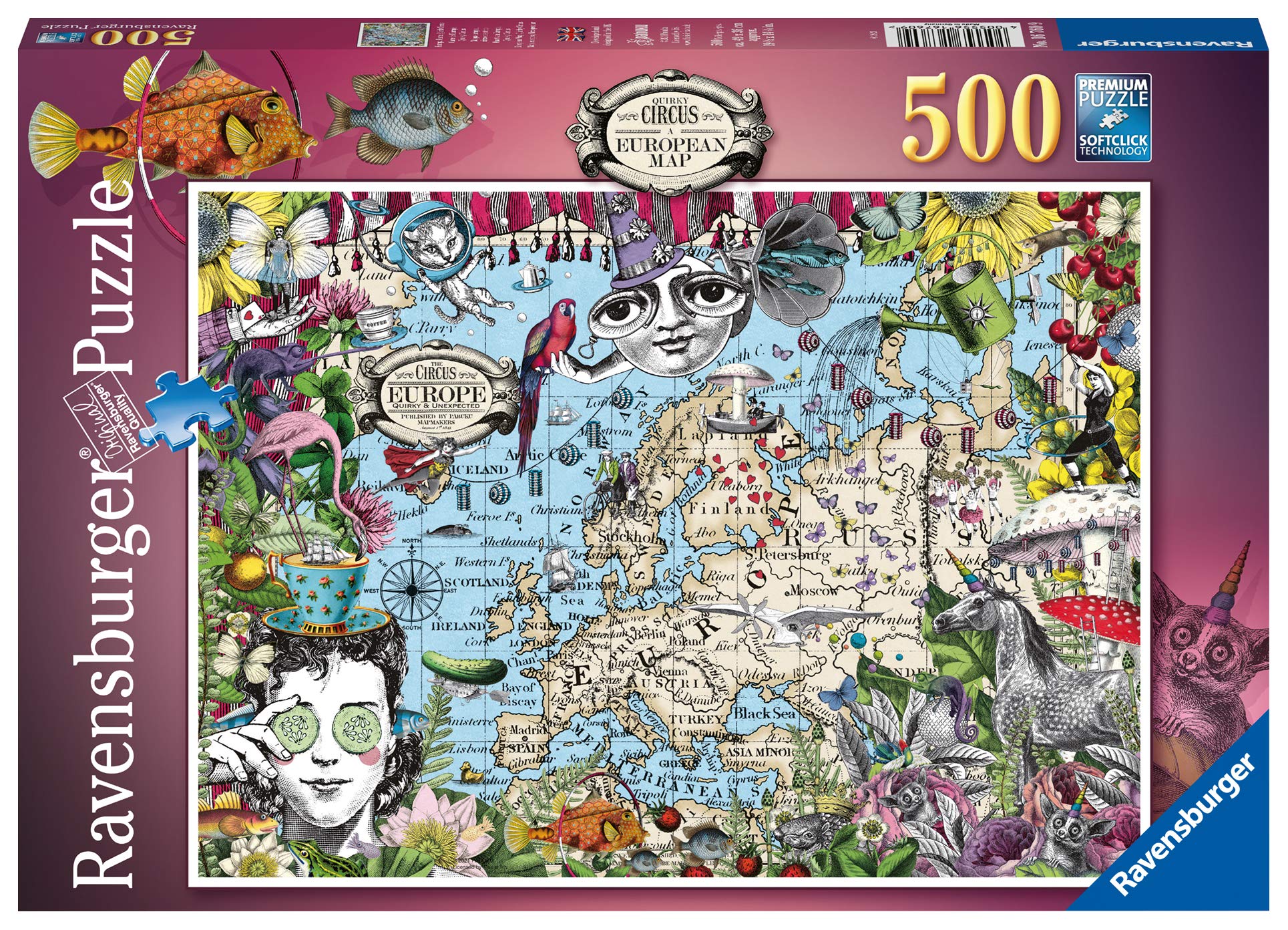 Ravensburger European Map, Quirky Circus 500 Piece Jigsaw Puzzle for Adults & Kids Age 10 Years Up