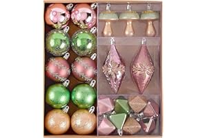 DECOR BY HANNAH DecorbyHannah Spring Tree Ornaments Decorations,40ct Assorted Green Pink Shatterproof Spring Decorative Hanging Decor with Mushroom and Flowers for Home, Office, Classroom, Party