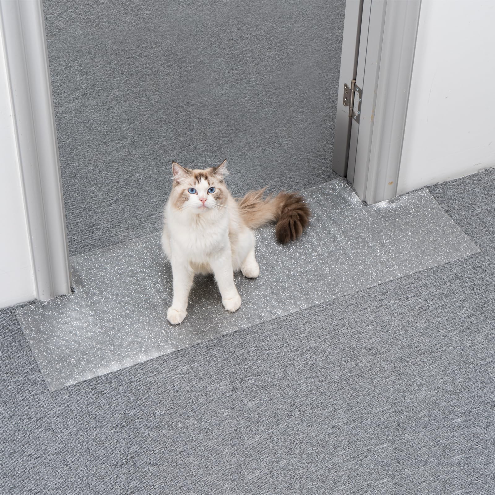Uross Carpet Protector for pets - Cat Carpet Protector for Doorway, Anti Scratch Under Door Cat Scratch Protector Mat, Easy to Cut Plastic Carpet Scratch Stopper, Cat Scratch Guard Carpet 3.6FT-Sliver