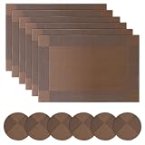 Miorkly Placemats and Coasters Set of 6 Dark Brown 45x30cm PVC Woven Vinyl