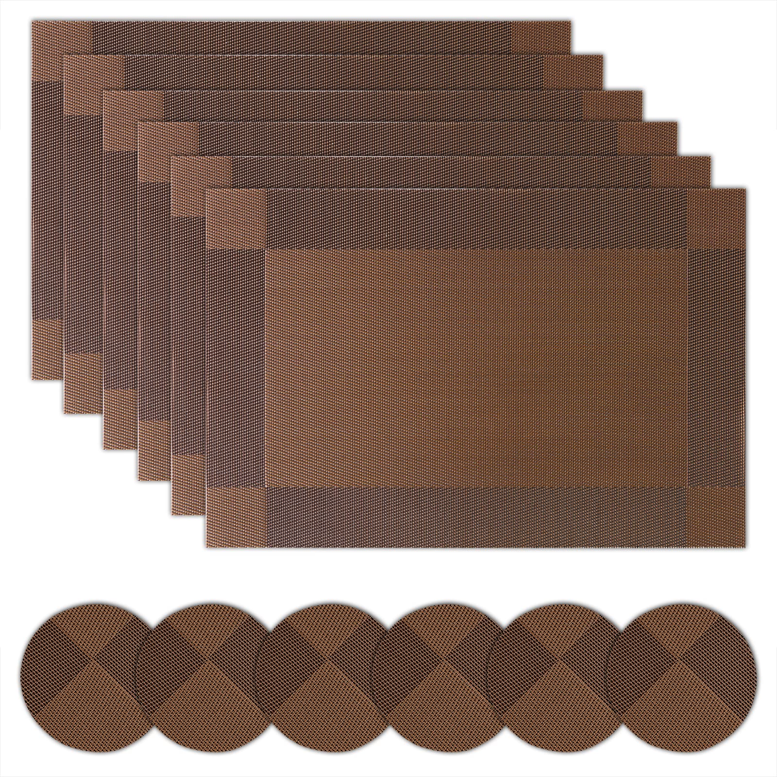 Miorkly Placemats and Coasters Set of 6, Heat Resistant/Washable/Non Slip PVC, Woven Vinyl, 45CM x 30CM (Dark Brown) - Christmas Table Mats — image 1