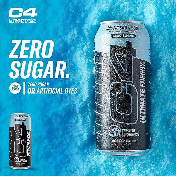 C4 ULTIMATE SUGAR FREE ENERGY DRINK 16OZ (PACK OF 12) | ARCTIC SNOW CONE