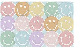 Flagship Carpets Schoolgirl Style Pastel Rainbow Smileys Educational Area Rug for Kids Room Seating Décor, Children's Classroom, Play Carpet for Teaching and Playroom, 7'6" x 12', Multi