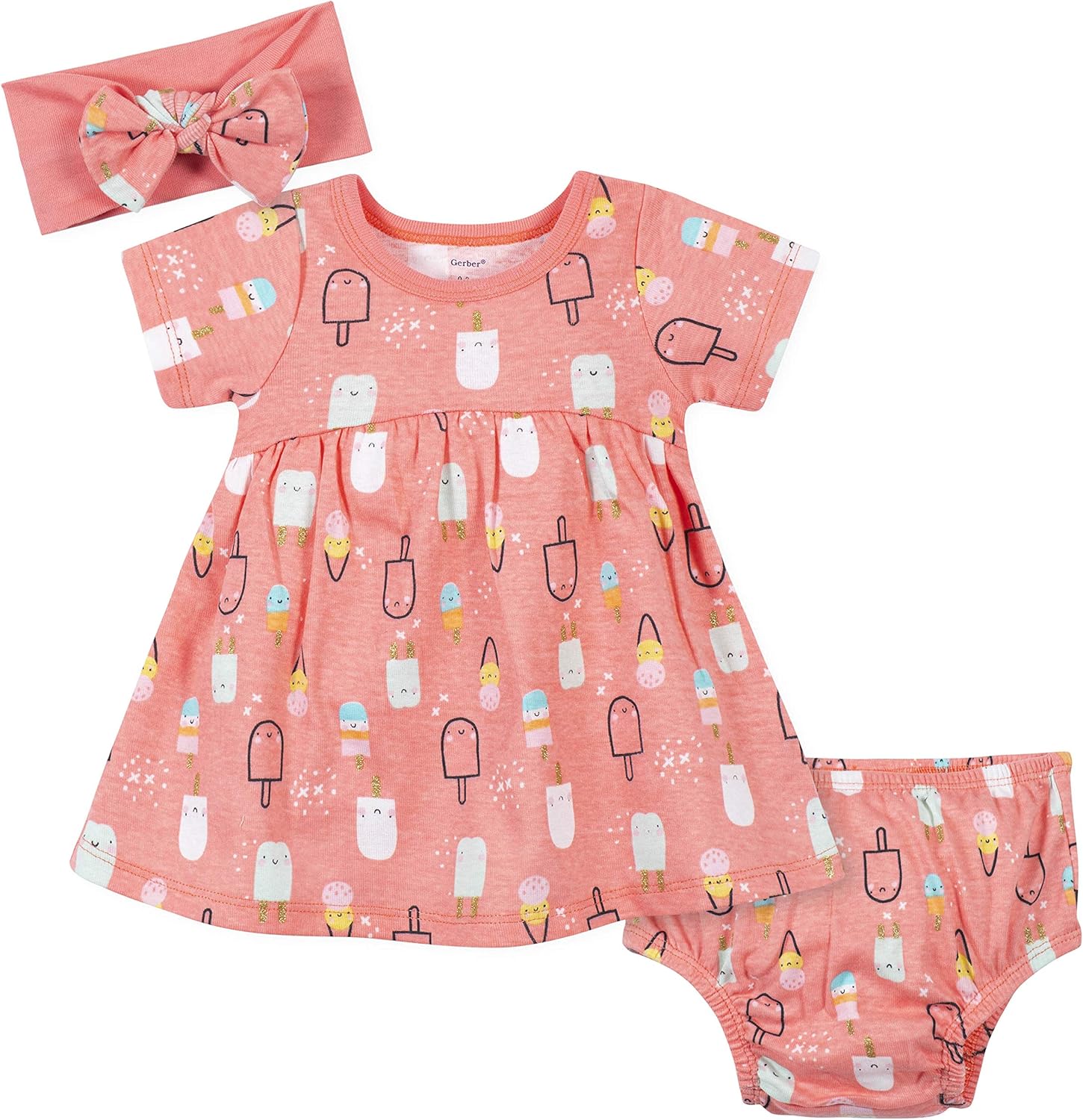 Gerber Baby Girls' 3-Piece Dress, Diaper Cover and Headband Set: Clothing