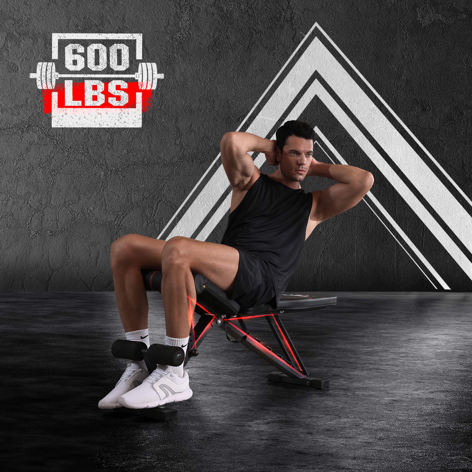 FLYBIRD Full Body Workout - Multipurpose Folding Inch/Decay Black Adjustable Bench Utility Weight Bench Large Black