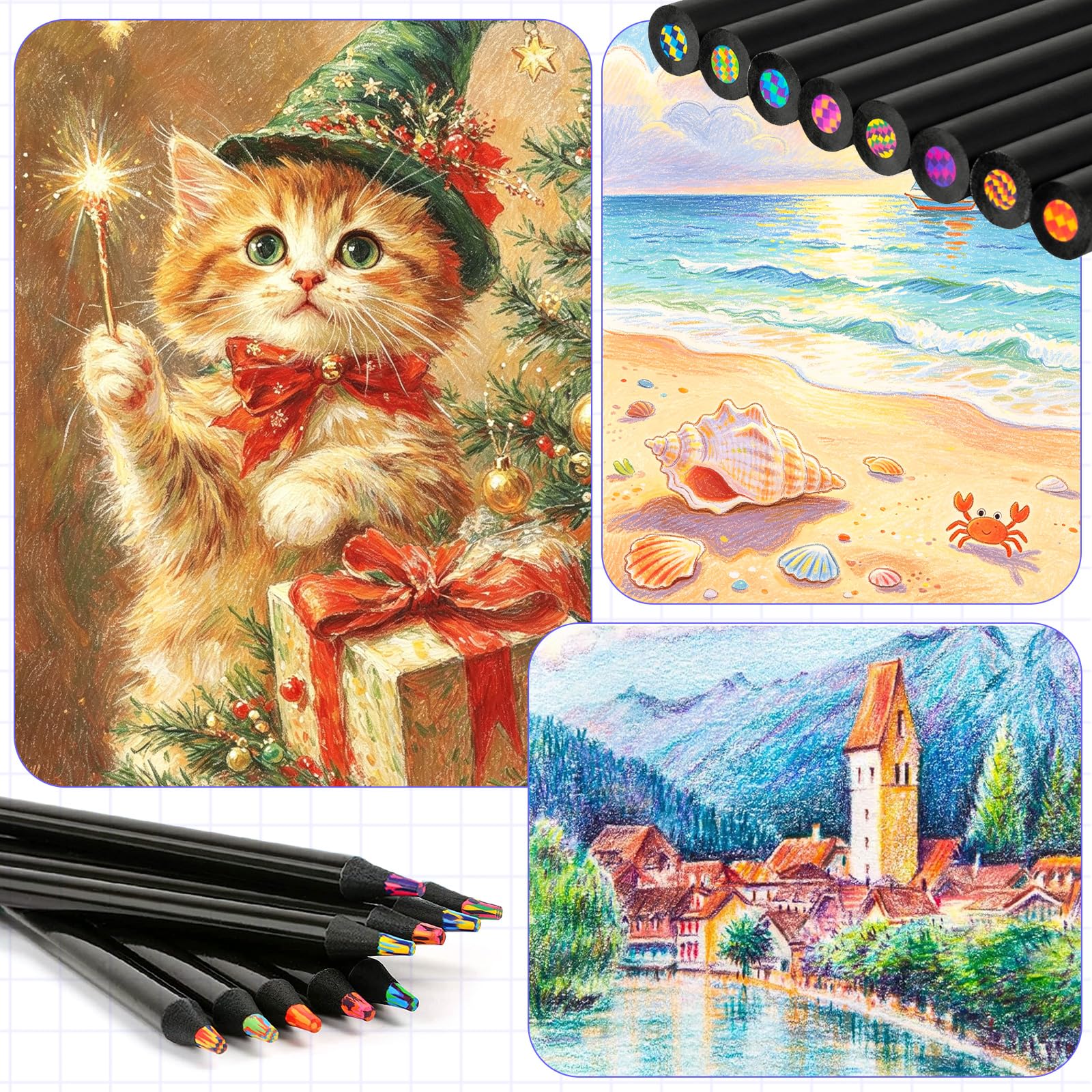 Ugmic Regenbogenstift 12 Stück, Buntstifte Kinder 7 in 1 Regenbogen Buntstifte, Dickere Mine Art Supplies für Erwachsene Zeichnung FäRbung Skizzieren Schule Klassenzimmer 6