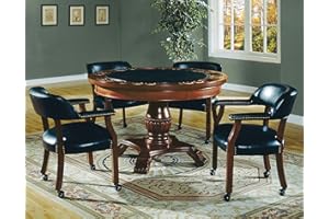 Steve Silver Company Round Tournament Folding Game Top, Traditional Style, Drink and Chip Holders, Vegas, Dining, Medium Cherry Finish, (Table Top Only), 50" L x 50" W x 1.5" H, Black