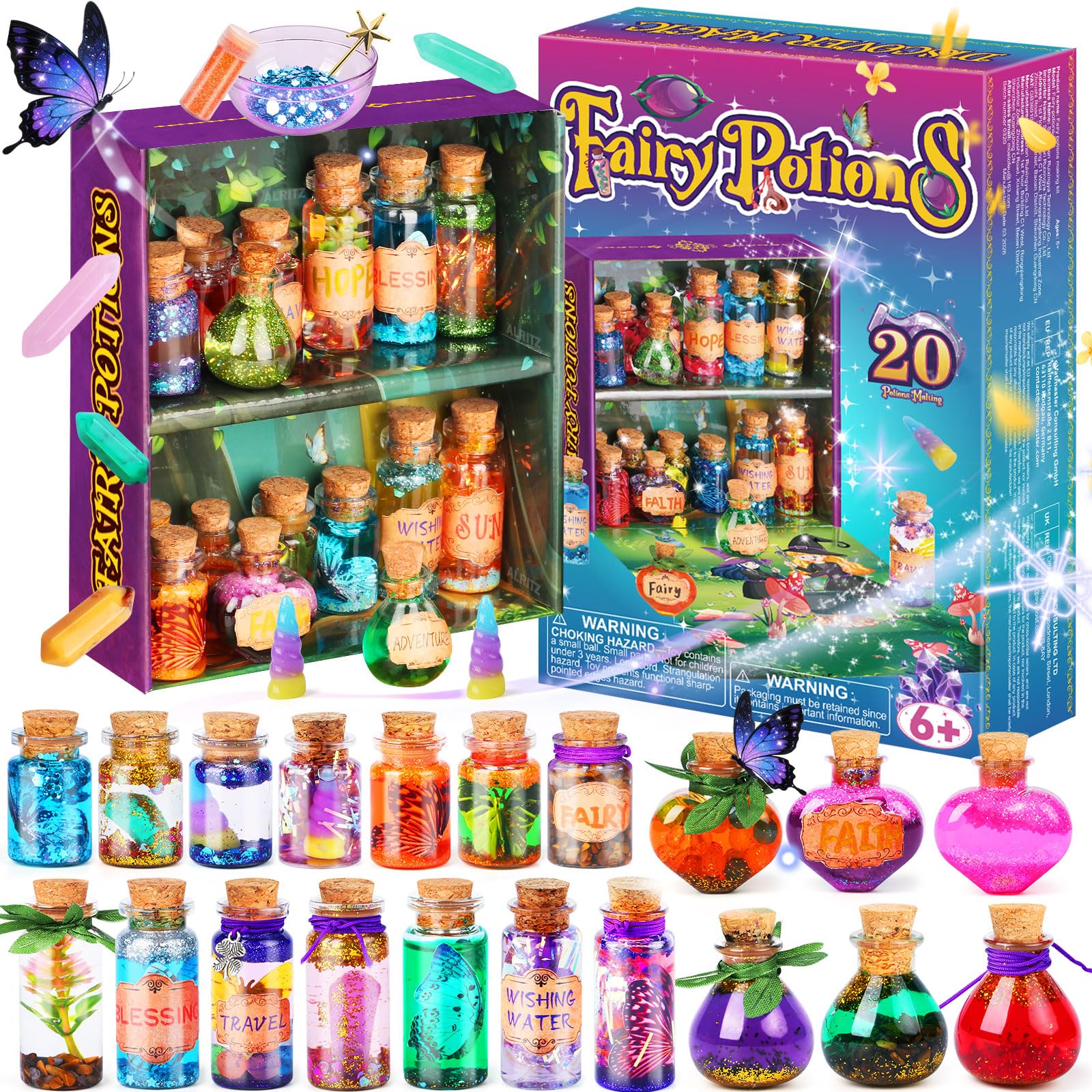 Fairy Potions DIY Craft Kits for Kids, Mix 20 Magical Wizard Potions with Energy Crystal Dust, Creative Gift Toy