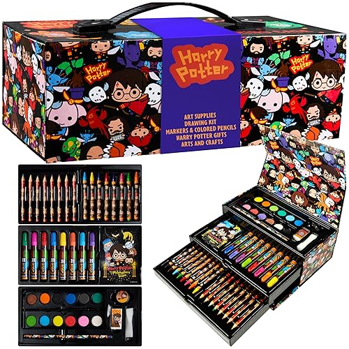 Harry Potter Art Set for Kids, Art Supplies Paints Colouring Pens Colouring Pencils Crayons Travel Carry Case Arts and Crafts, Gifts for Kids (Multi)