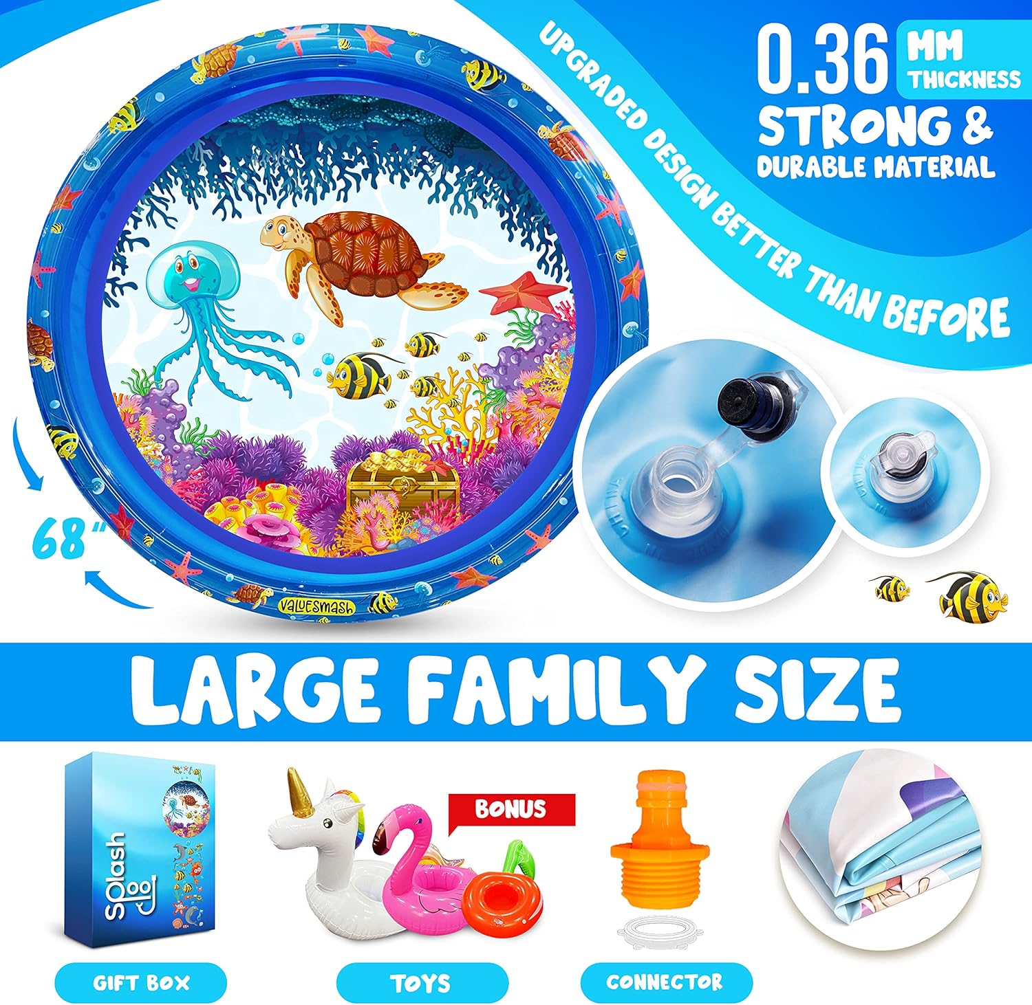 RFAQK Air Inflatable Splash Pad and Pool for Toddlers and Dogs-4 in 1 Sprinkler for Kids and Pets with Toys-Durable Wading Kiddie Pool-Outdoor Water Toys for Ages 1-12 Years Old: Toys & Games