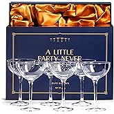 Vintage Crystal Champagne Coupe Glasses | Set of 6 | 4-5 oz Classic Cocktail Glassware - Martini, Manhattan, Cosmopolitan, Sidecar, Daiquiri | 1920s Speakeasy Retro Style Saucers | Storage Box