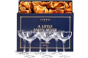 Vintage Crystal Champagne Coupe Glasses | Set of 6 | 4-5 oz Classic Cocktail Glassware - Martini, Manhattan, Cosmopolitan, Si