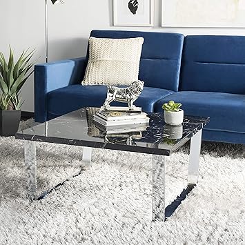 Amazon Com Safavieh Home Carmen Glam Black Faux Marble And Chrome Coffee Table Furniture Decor
