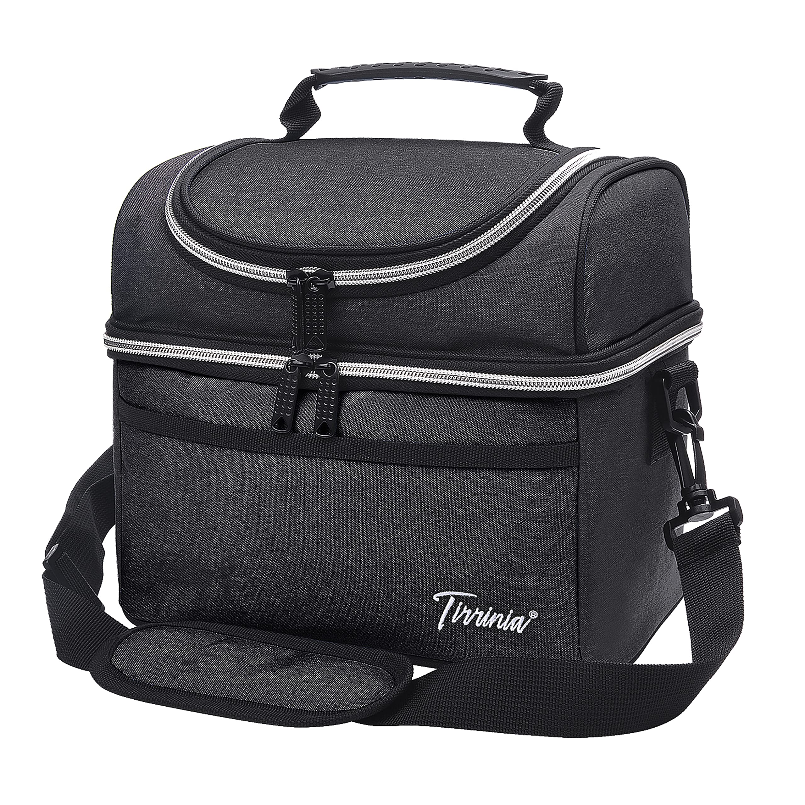 Kato Tirrinia Insulated Cool Bag Lunch Box for Men Women, Leak Proof Lunch Box with Compartment Adults Work with Shoulder Strap and Front Pocket, 10L, Oxford Cloth Black