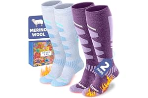 Lalapapa Merino Wool Ski Socks for Women Men - Warm Thermal Padded Cushioned Knee High Socks for Winter Skiing Snowboarding