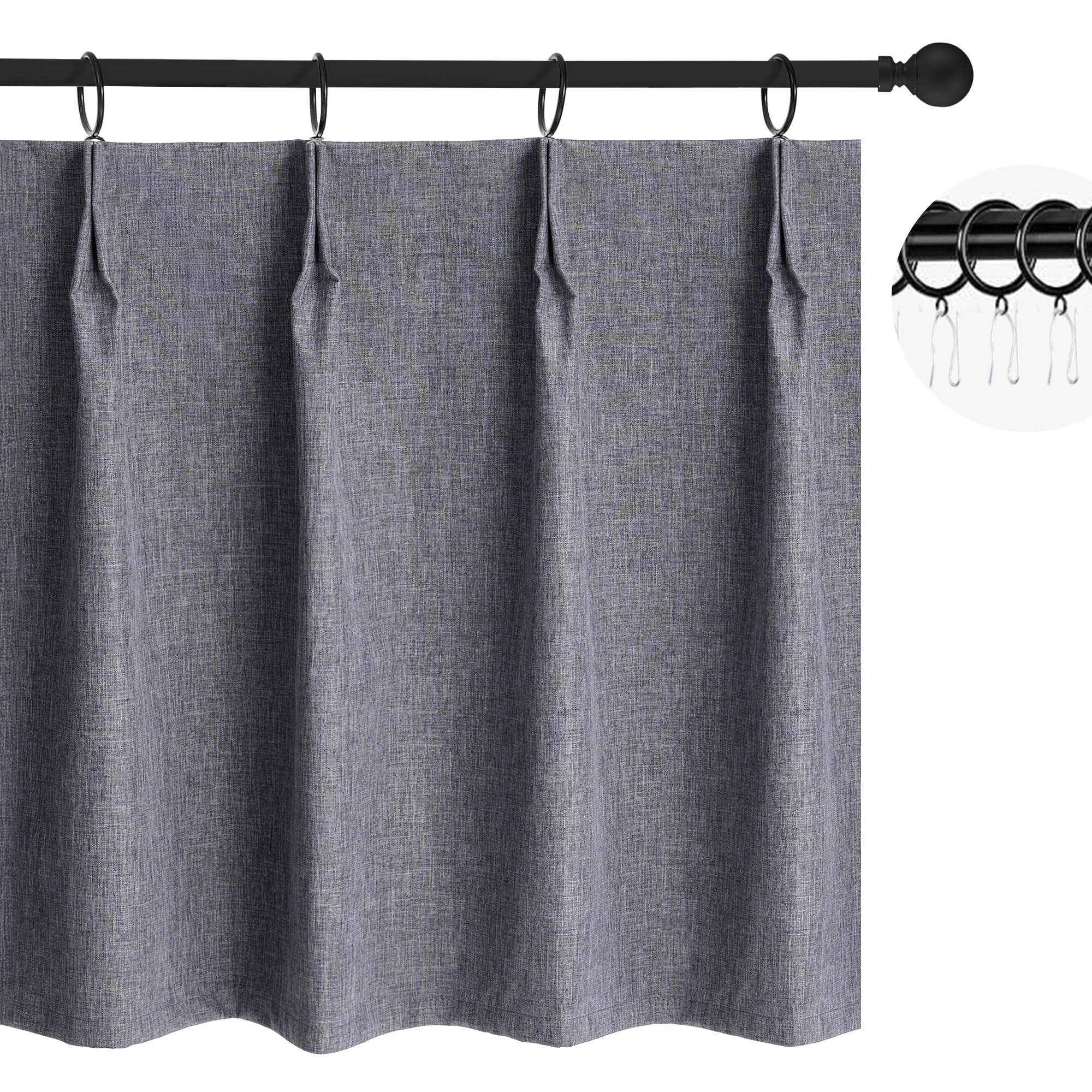 Photo 1 of WdFour Small Pinch Pleated, Full Blackout Linen Look Window Curtains for Bathroom, Living Room, Bedroom, Block Lights and Offer Privacy.(Dark Gray,24" W x 24" L)