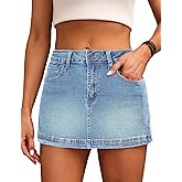Denim Skort for Women High Waist Mini Denim Skirt Casual Stretch Women Jean Skirt with Pockets