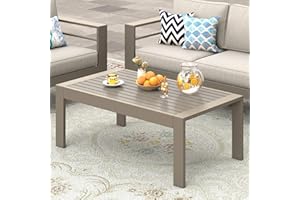 Wisteria Lane Outdoor Furniture Patio Coffee Table, Ourdoor Rectangle Coffee Table, All-Weather Outdoor Metal Coffee Table for Balcony, Garden, Deck, Backyard, Khaki