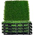 Interlocking Grass Deck Tiles 8 Pack - 12 x 12 Turf Tiles | Snap On Tile Flooring - Fake Artificial Grass Tiles Floor | Rubber Tiles, Outdoor Tile for Patio Table, Balcony Décor