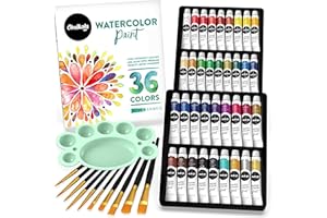 Chalkola Watercolor Paint Set for Adults, Kids, Beginner & Professional Artists - 36 Watercolor Tubes Set (12ml, 0.4oz), 10 Painting Brushes & 1 Palette | Vibrant Water Color Art Painting Supplies