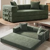GRUSIGN 78" 5-in-1 Convertible Futon Sofa Bed, Boneless Corduroy, Green | 5-in-1 Modular Sleeper Sofa for Living Room, Guest Room or Apartment, Fixed-Shape Frame, Corduroy Covers, No Assembly