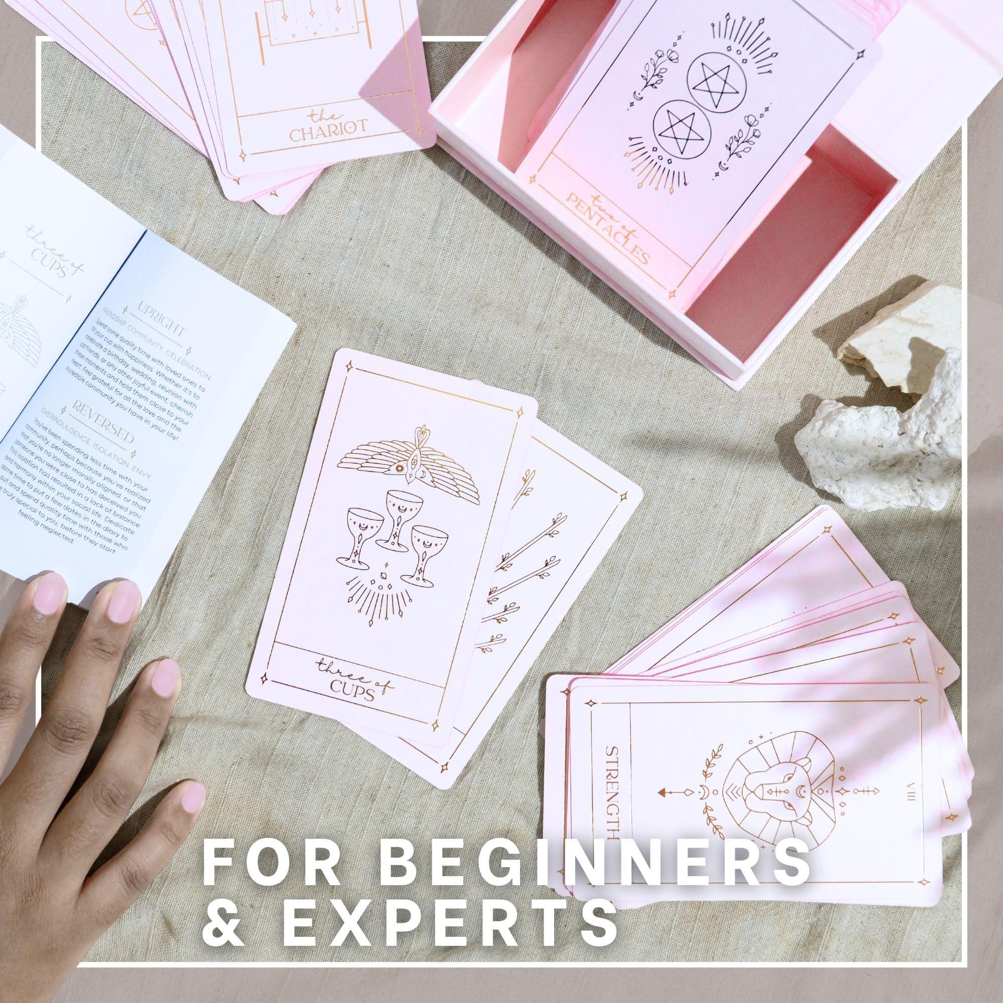 Soleia Original Tarot Card Deck with Guide Book & Box | 78 Gold Foil Tarot Cards for Beginners & Experts | Modern Rider Waite Tarot Deck | Tarot Gift for Adults | Pink Cards