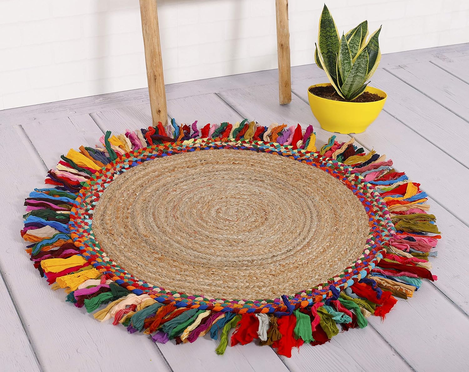 Buy HANDCIRAFTPalace Round Braided Jute Door Mats with Fringes Area