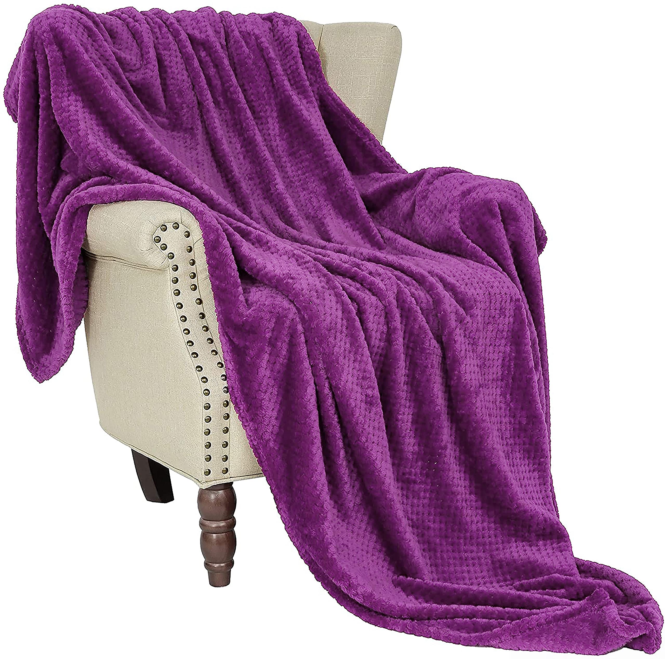 Exclusivo MezclaFleece Throw Blanket Extra Large, Super Soft and Warm Blankets for Couch, Sofa and Bed Waffle Textured, Cozy, Fuzzy and Lightweight (Purple, 50x70 Inches)