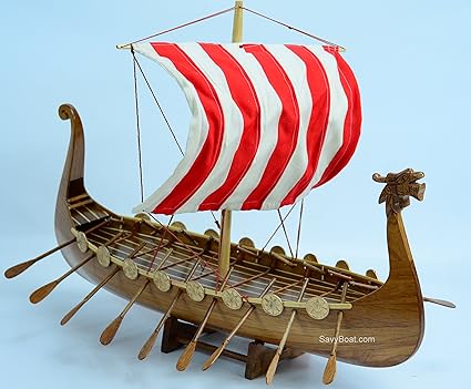 Handmade Wooden Model Boat Drakkar Viking
