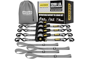 AUGO Retractable Ratchet Straps | 4 Heavy Duty Ratchet Straps Self Retractable Tie Down Straps with Soft Loops & Storage Bag for Motorcycle, Truck, Trailer, Cargo Van | 1200 Lb Break Strength 1” x 10’