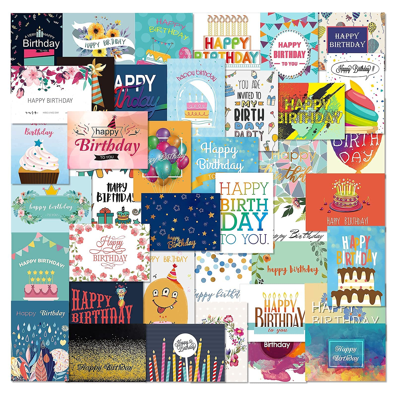 Giiffu 40 Happy Birthday Card Assortment, Blank Birthday Greeting Cards with Envelopes for Celebrations, Office, Men, Women, Kids, Friends, Family, and Special Occasions